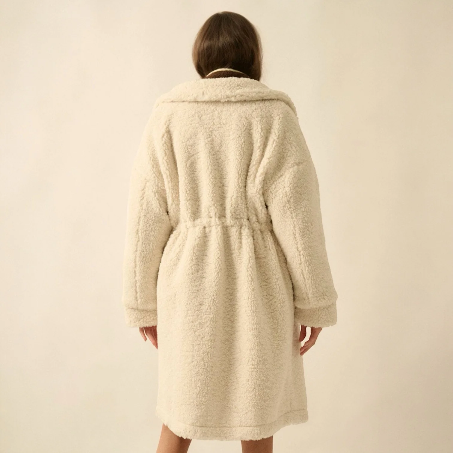Faux Shearling Zip-Up Knee-Length Coat
