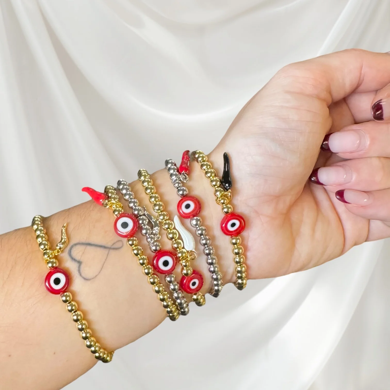 Evil Eye Gold Bracelet Limited Edition Horn - Red
