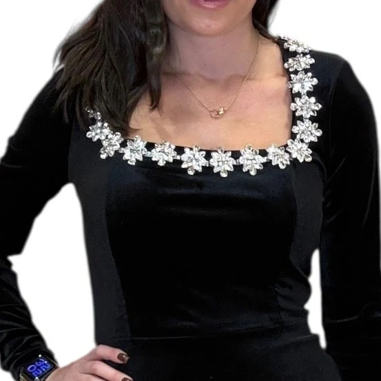 Embellished Velvet Mini Dress