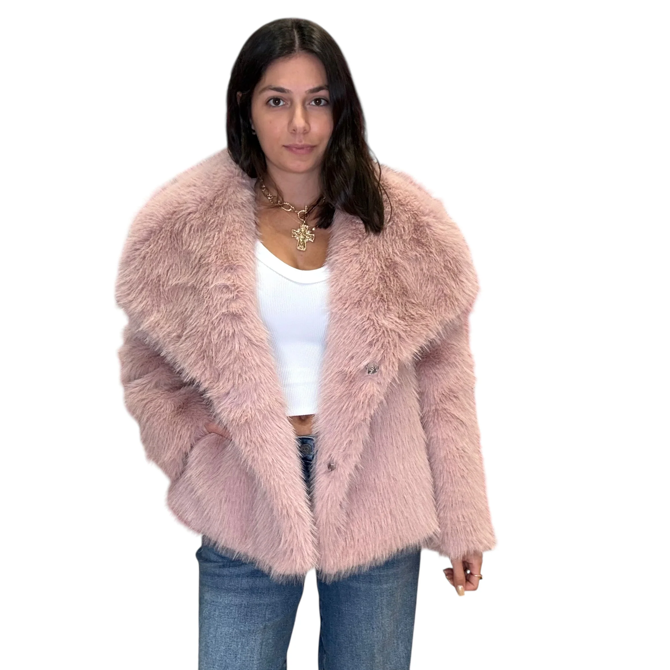 Luxe Cozy Faux Fur Coat - Pink - Astrid