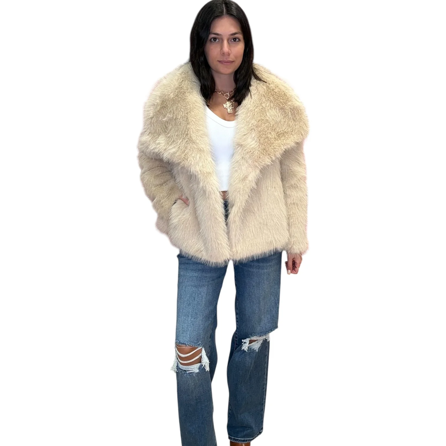 Luxe Cozy Faux Fur Coat - Cream - Astrid