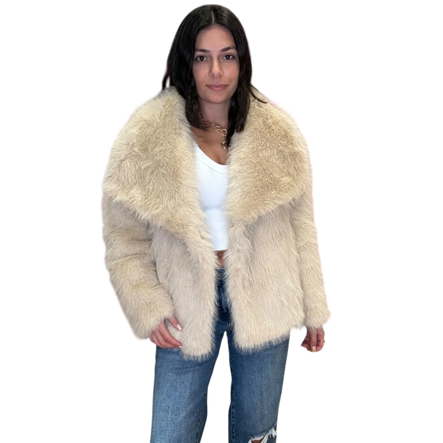Luxe Cozy Faux Fur Coat - Cream - Astrid