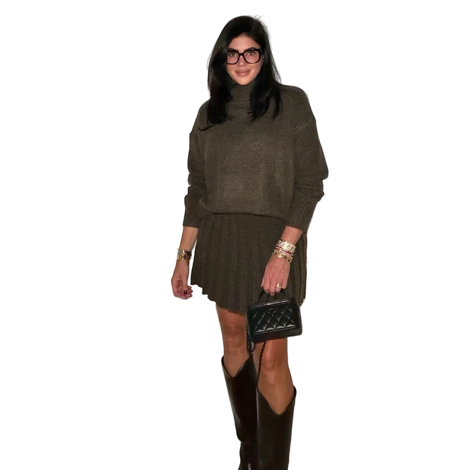 Espresso Turtleneck Sweater Skirt Set