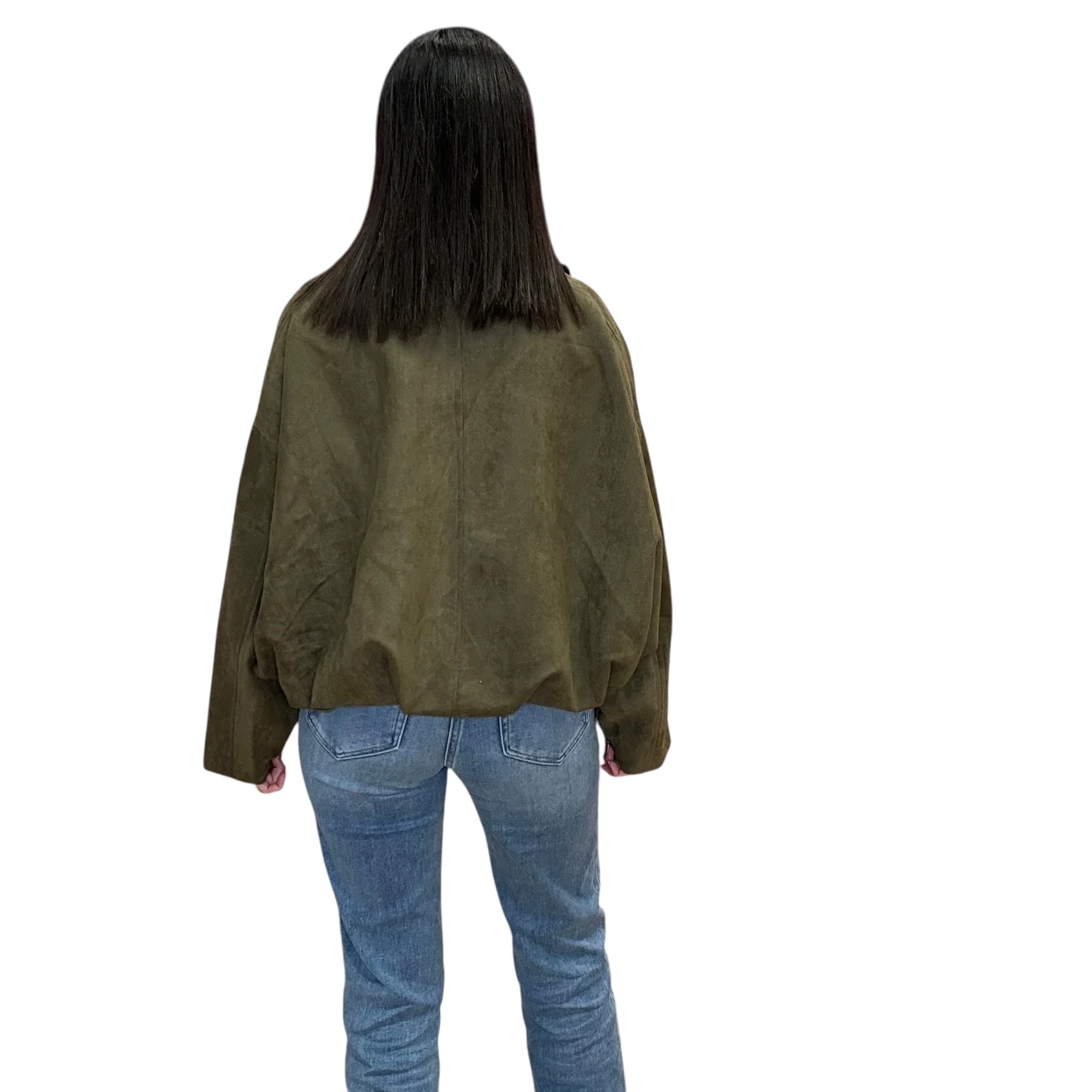 Olive Suede Bomber Jacket