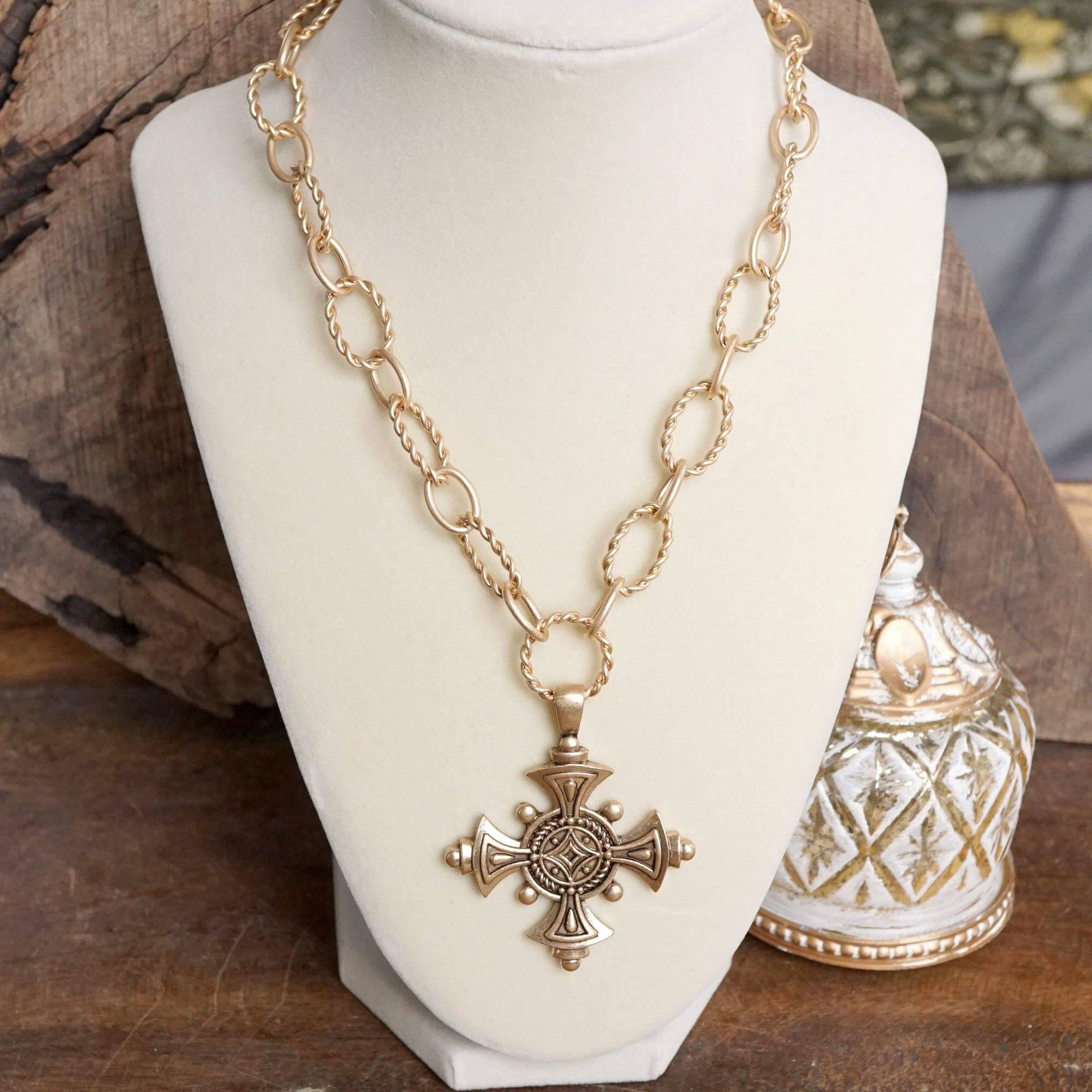 Vintage Glory Cross Pendant Necklace