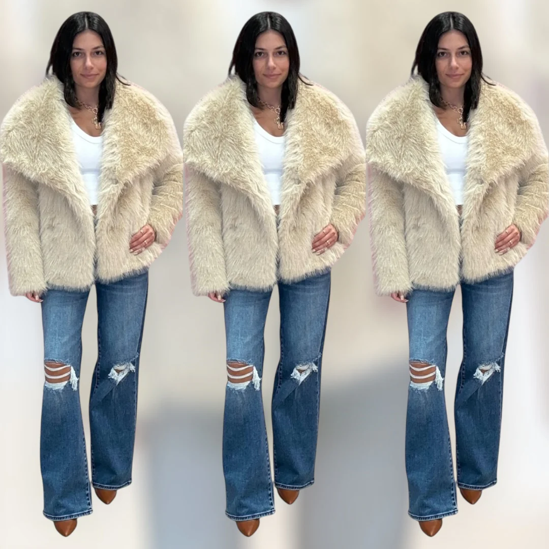 Luxe Cozy Faux Fur Coat - Cream - Astrid