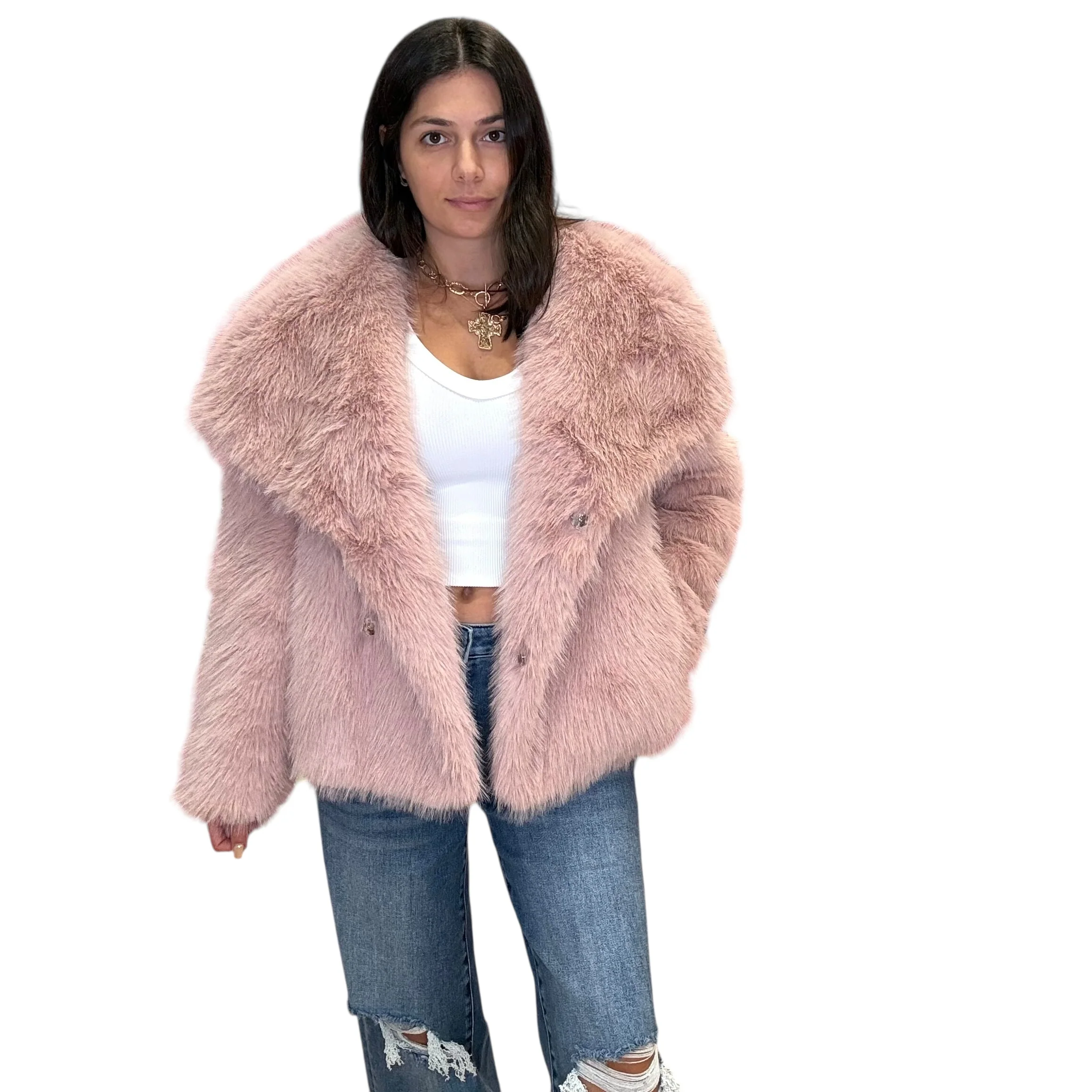 Luxe Cozy Faux Fur Coat - Pink - Astrid