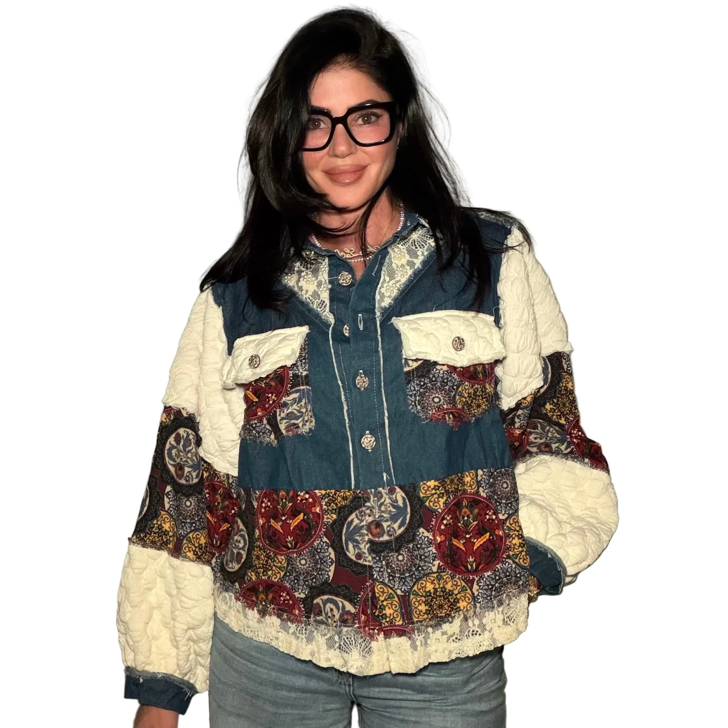 Pearl Bloom A-Line Denim Jacket