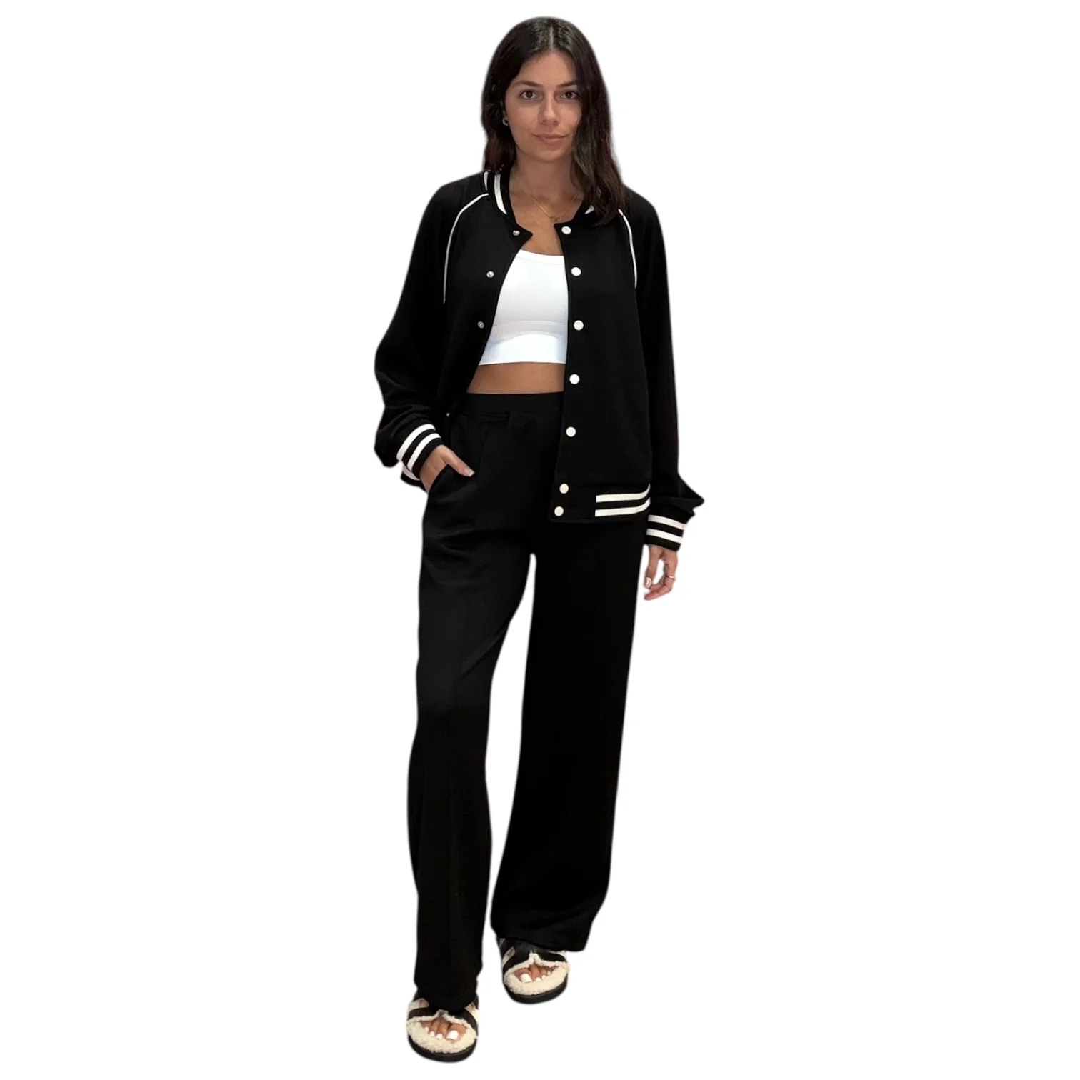 Sporty Chic Varsity Jacket – Black