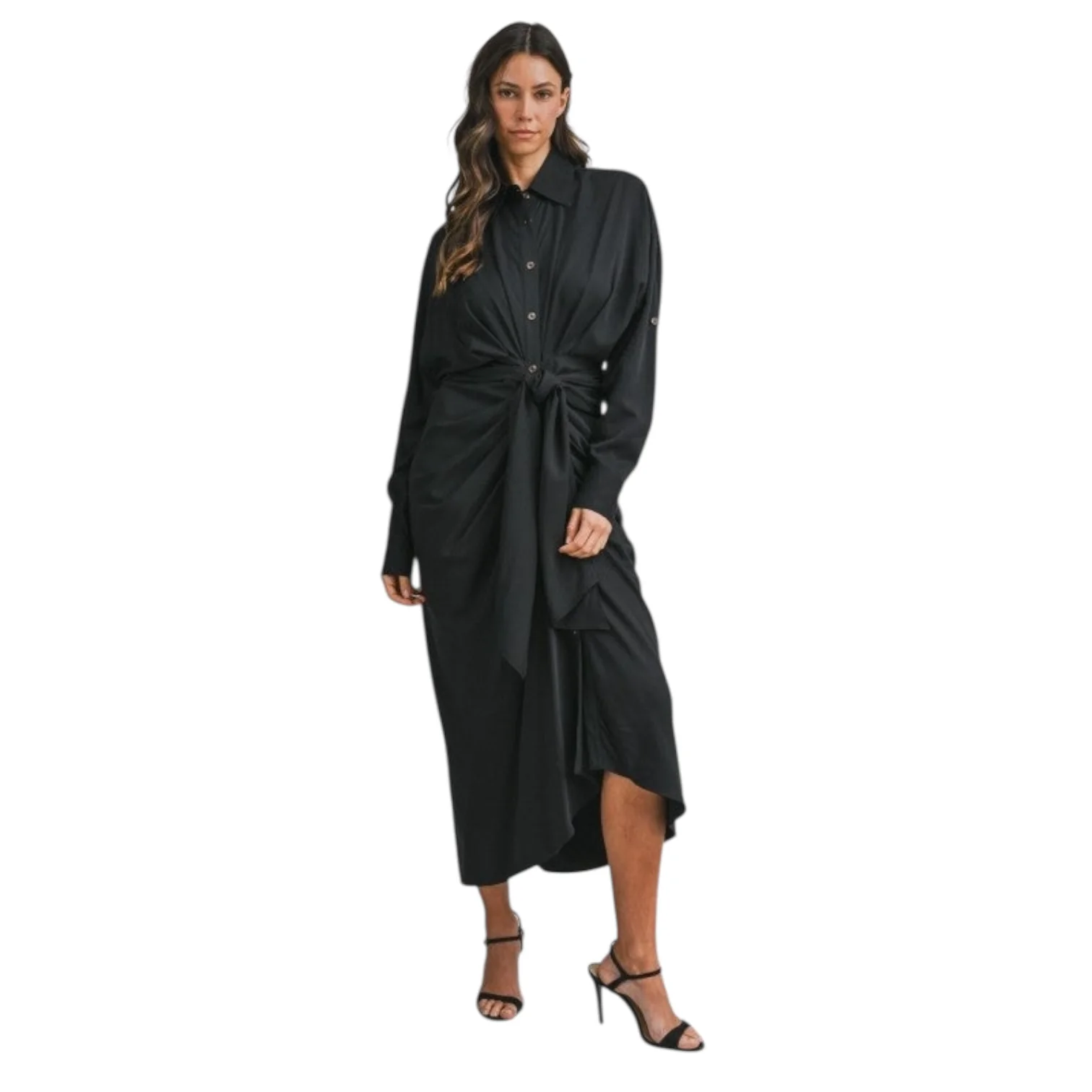 Tie-Front Shirt Dress – Black