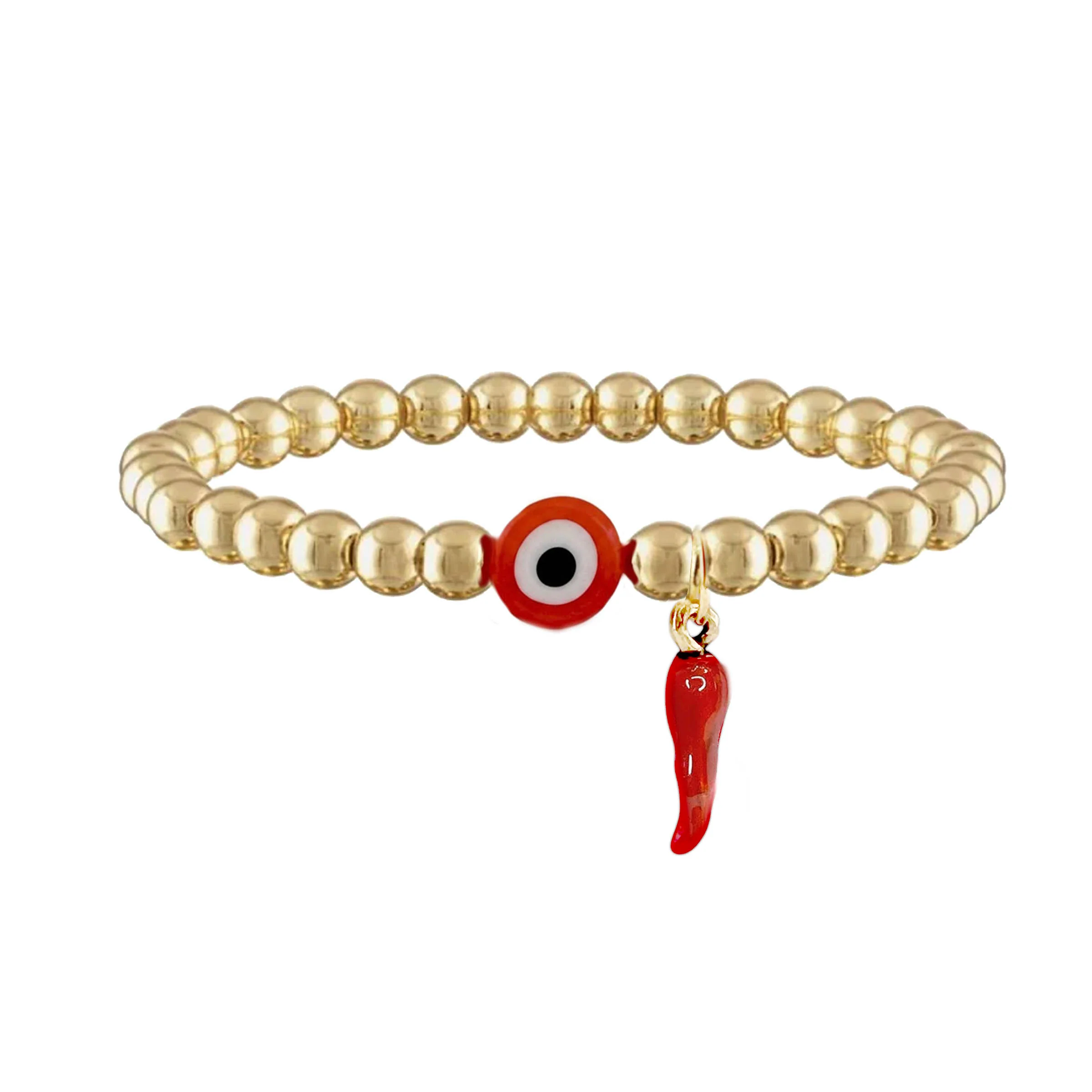 Evil Eye Gold Bracelet Limited Edition Horn - Red
