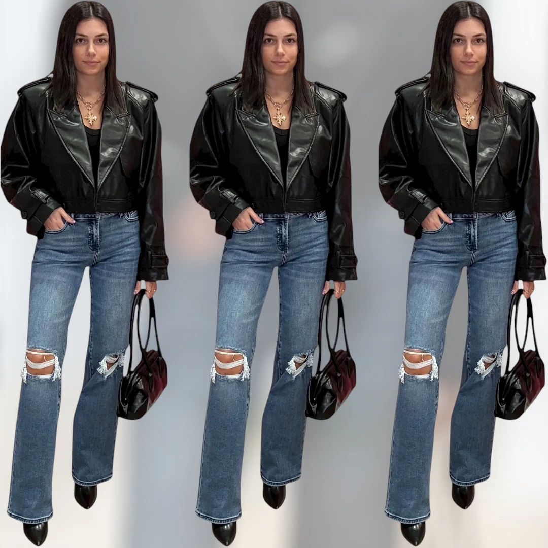 Vegan Leather Cropped Trench Jacket