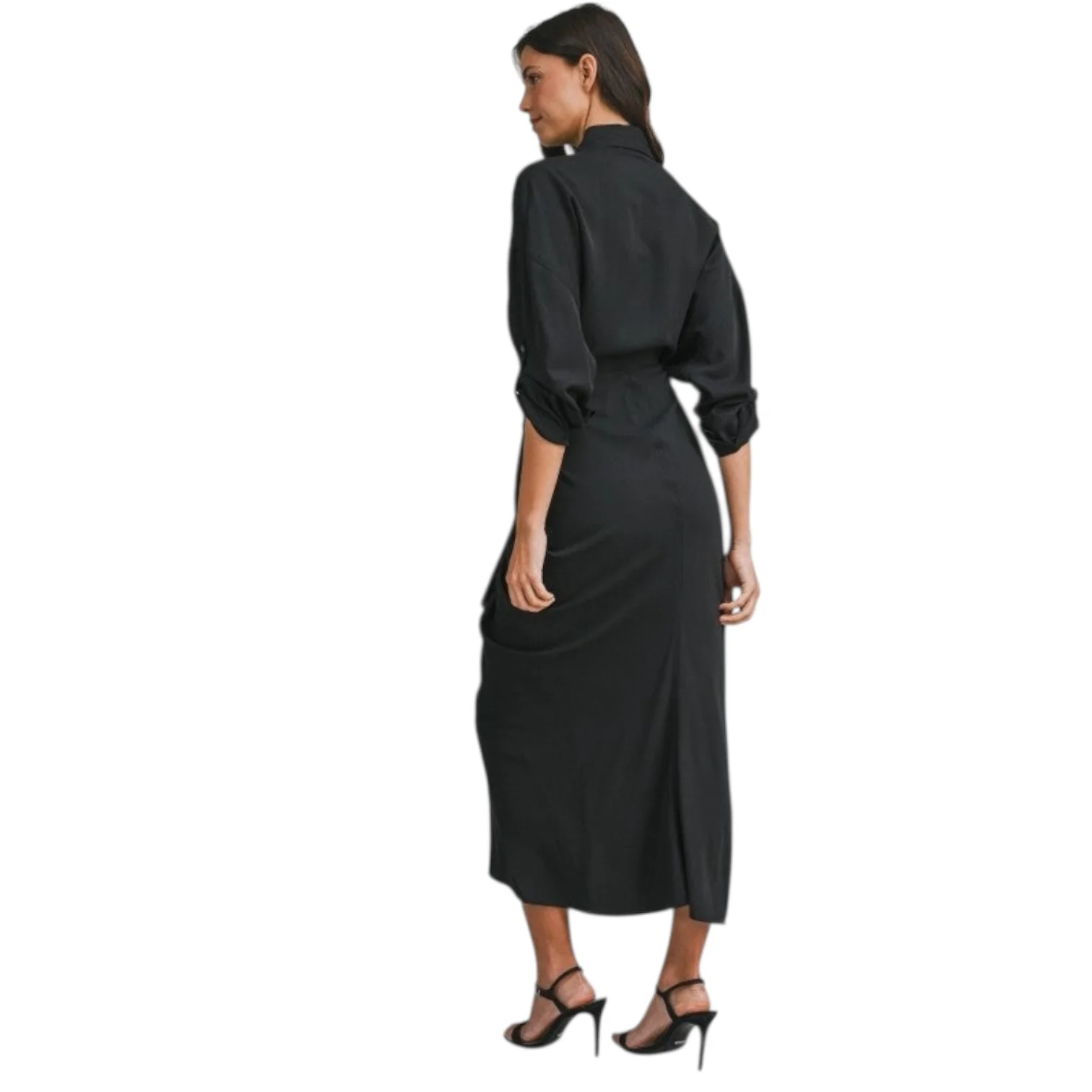 Tie-Front Shirt Dress – Black