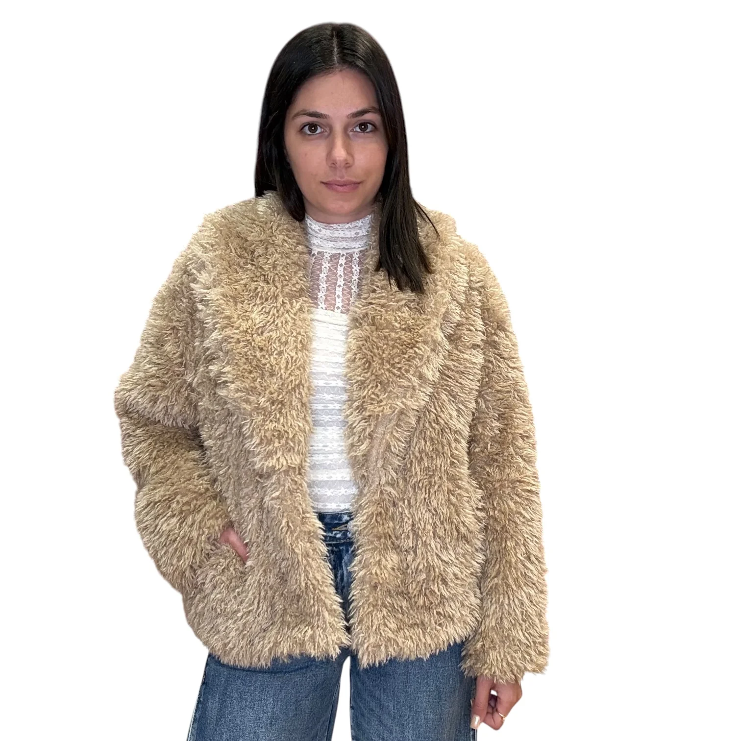 Faux Fur Shawl Collar Jacket