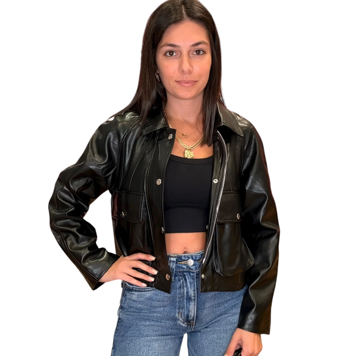 The Lowe Cropped Jacket - Black Vegan Leather -RbL puppeT