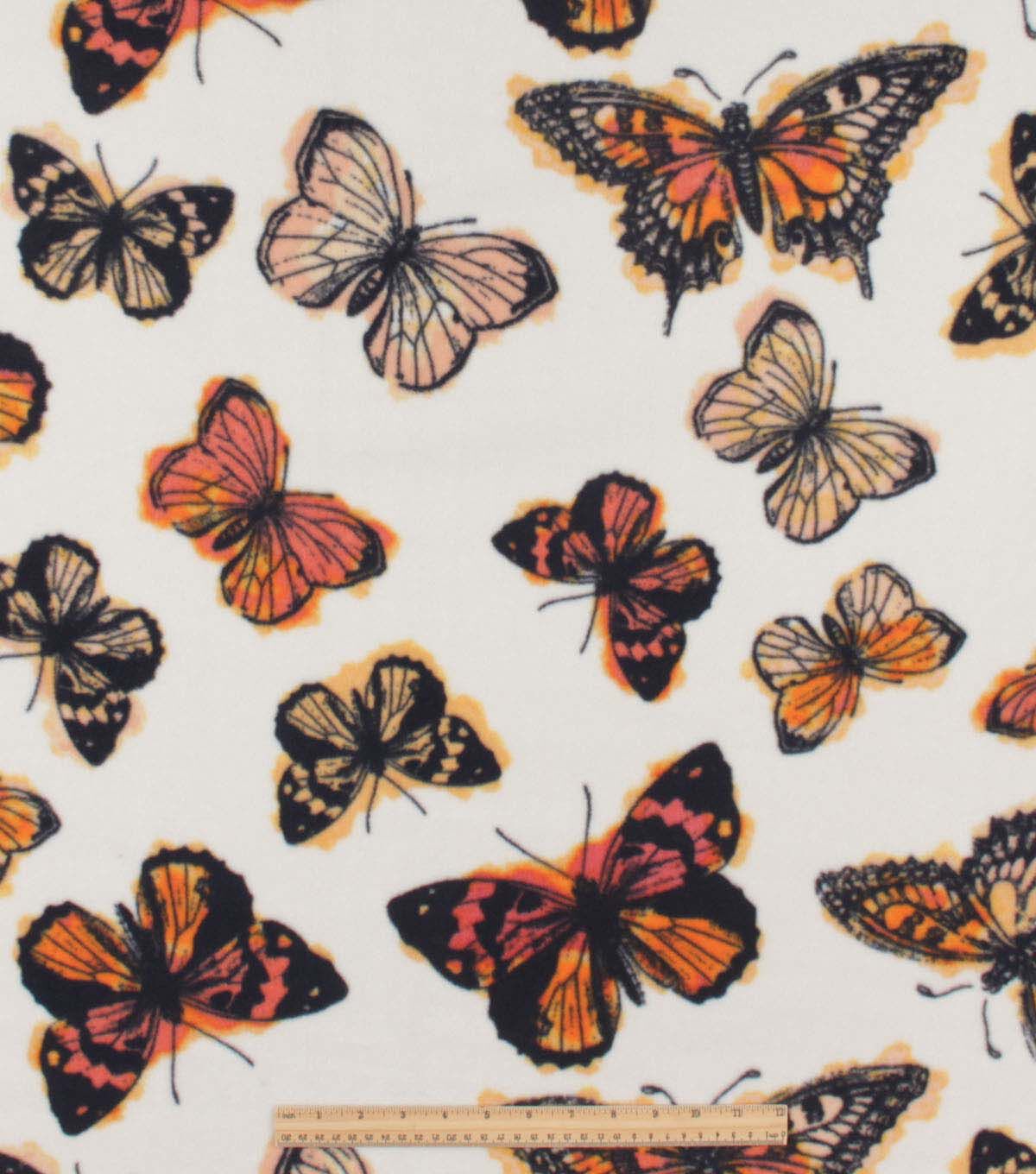 Orange Butterflies Anti Pill Plush Fleece Fabric