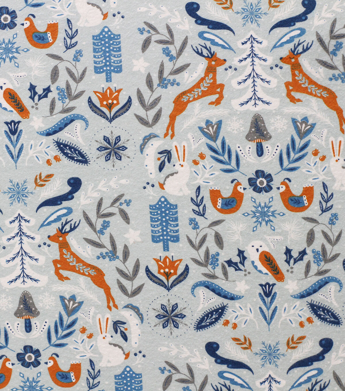 Folk Winter Animals & Leaves Super Snuggle Christmas Flannel Fabric