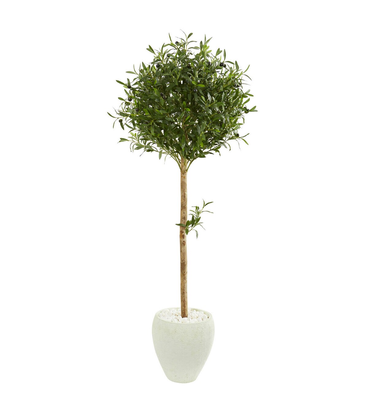 Nearly Natural 5' Olive Topiary Artificial Tree in White Planter