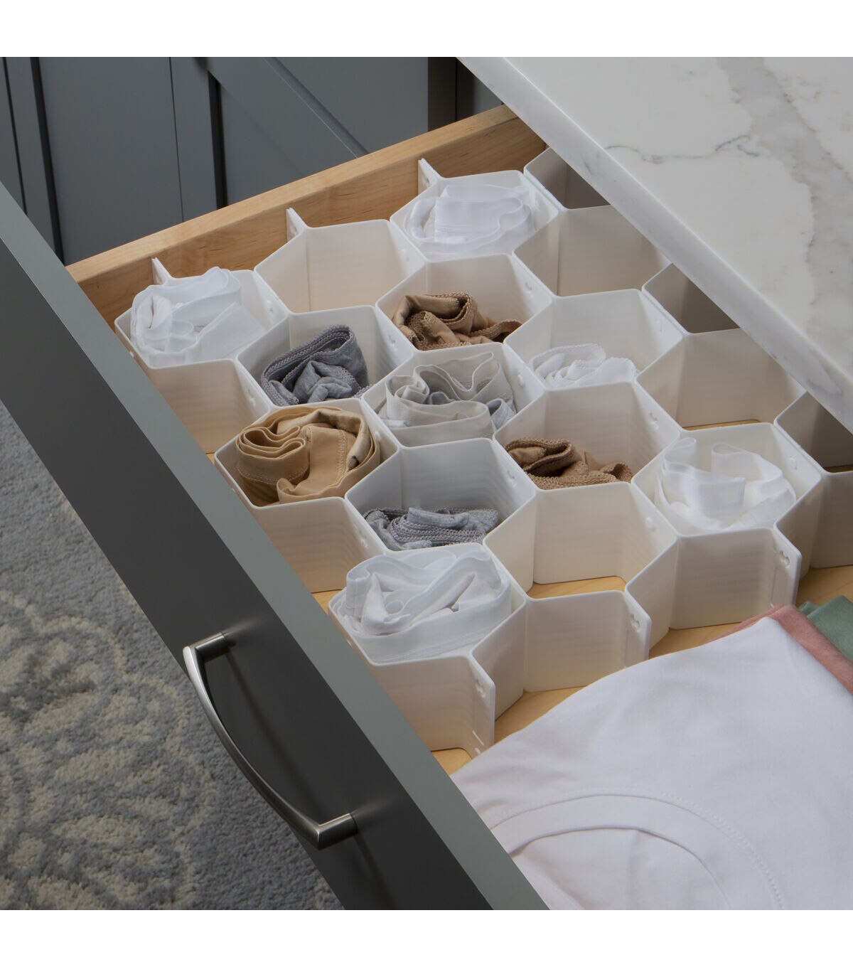 Simplify 14.5 x 3 White Honeycomb Drawer Organizer