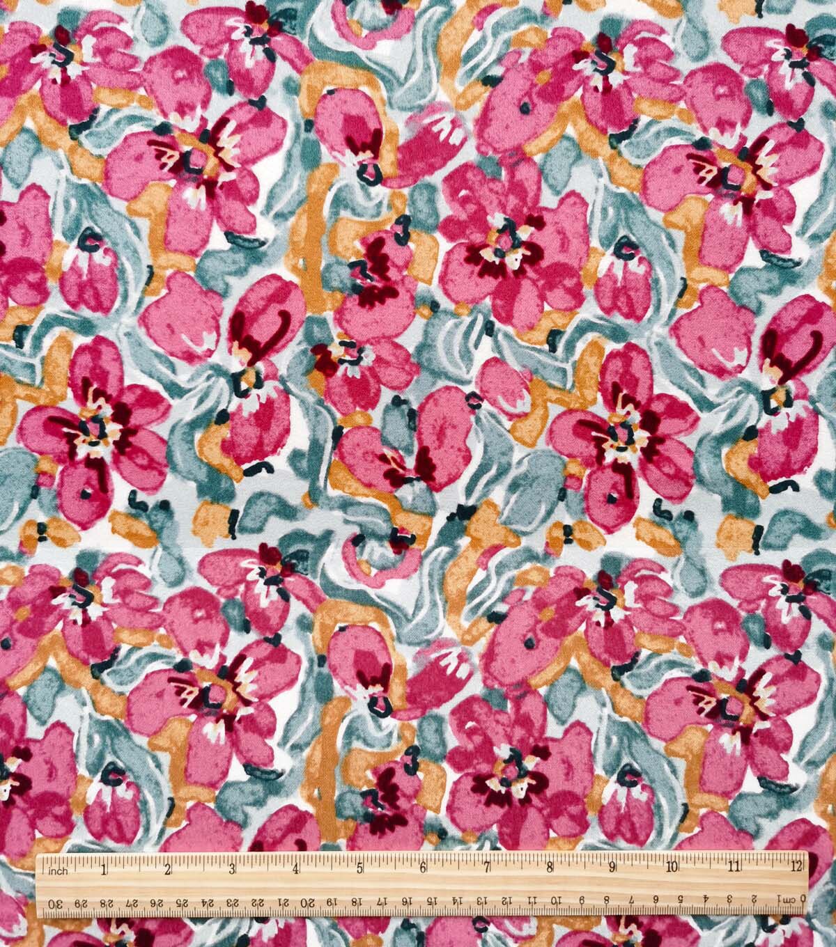 Pink Painted Floral Luxe Flannel Fabric