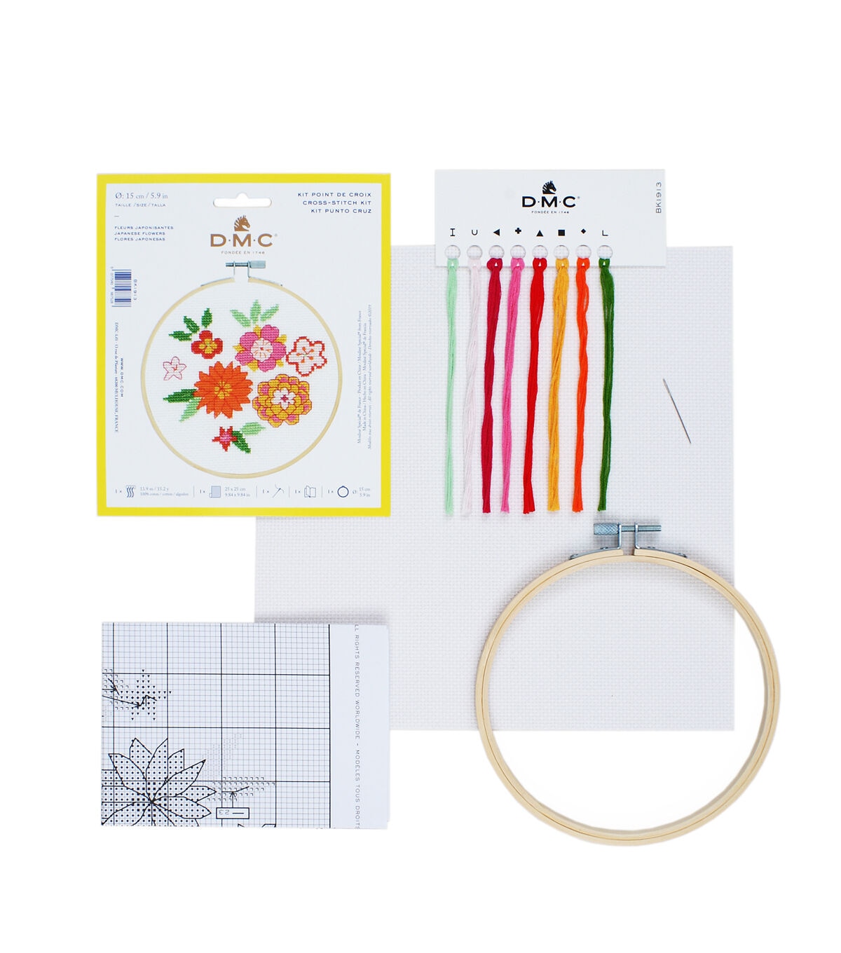 DMC 6 Japanese Flowers Counted Cross Stitch Kit