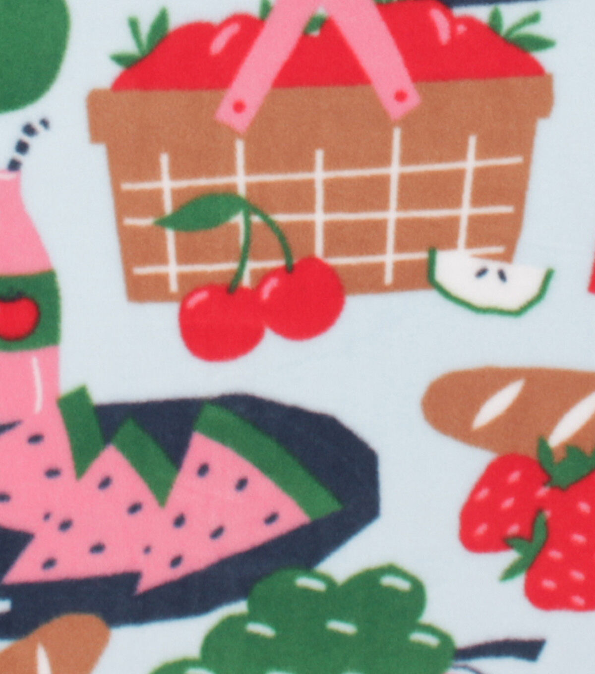 Papercut Picnic on Blue Anti Pill Plush Fleece Fabric