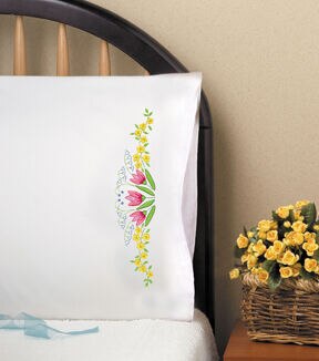 Design Works 30 x 20 Tulip Time Pillowcase Embroidery Kit 2pk