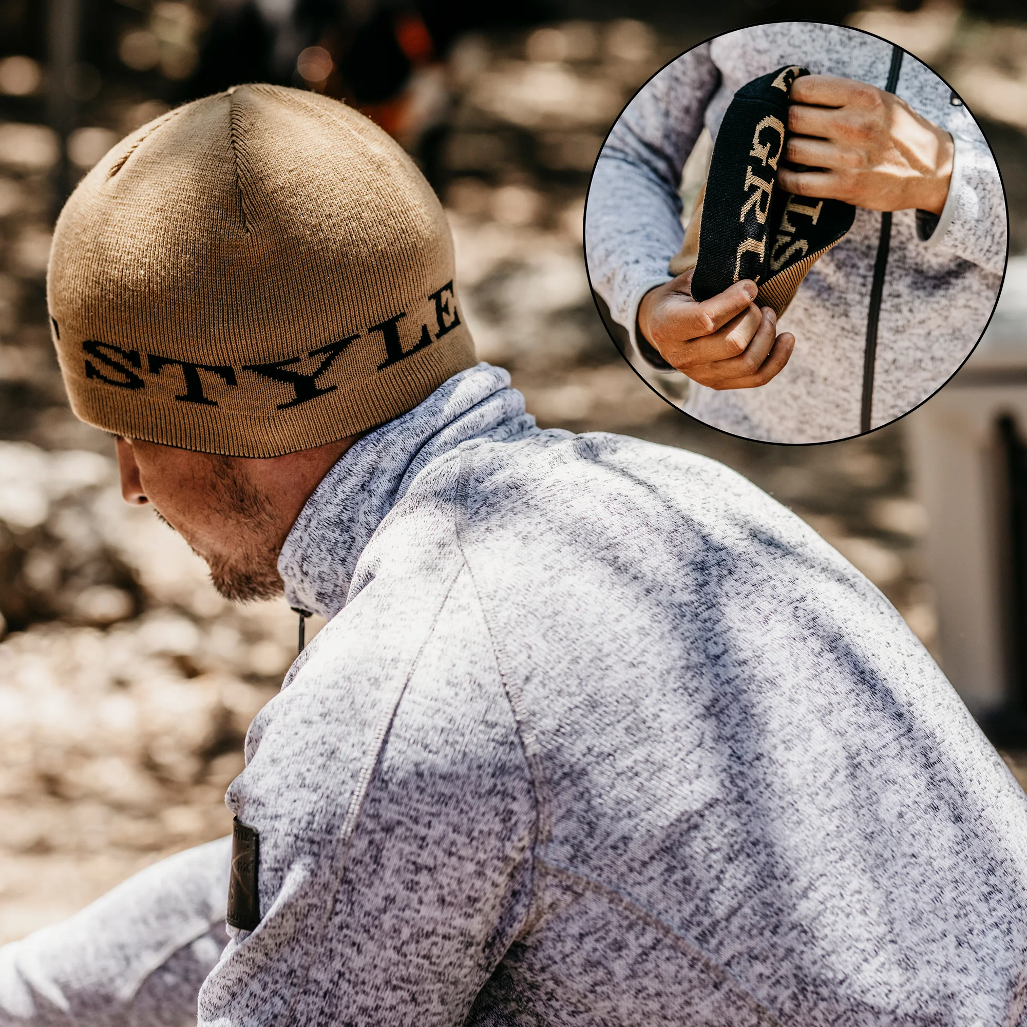 Reversible Skull Cap Beanie - Black and Tan