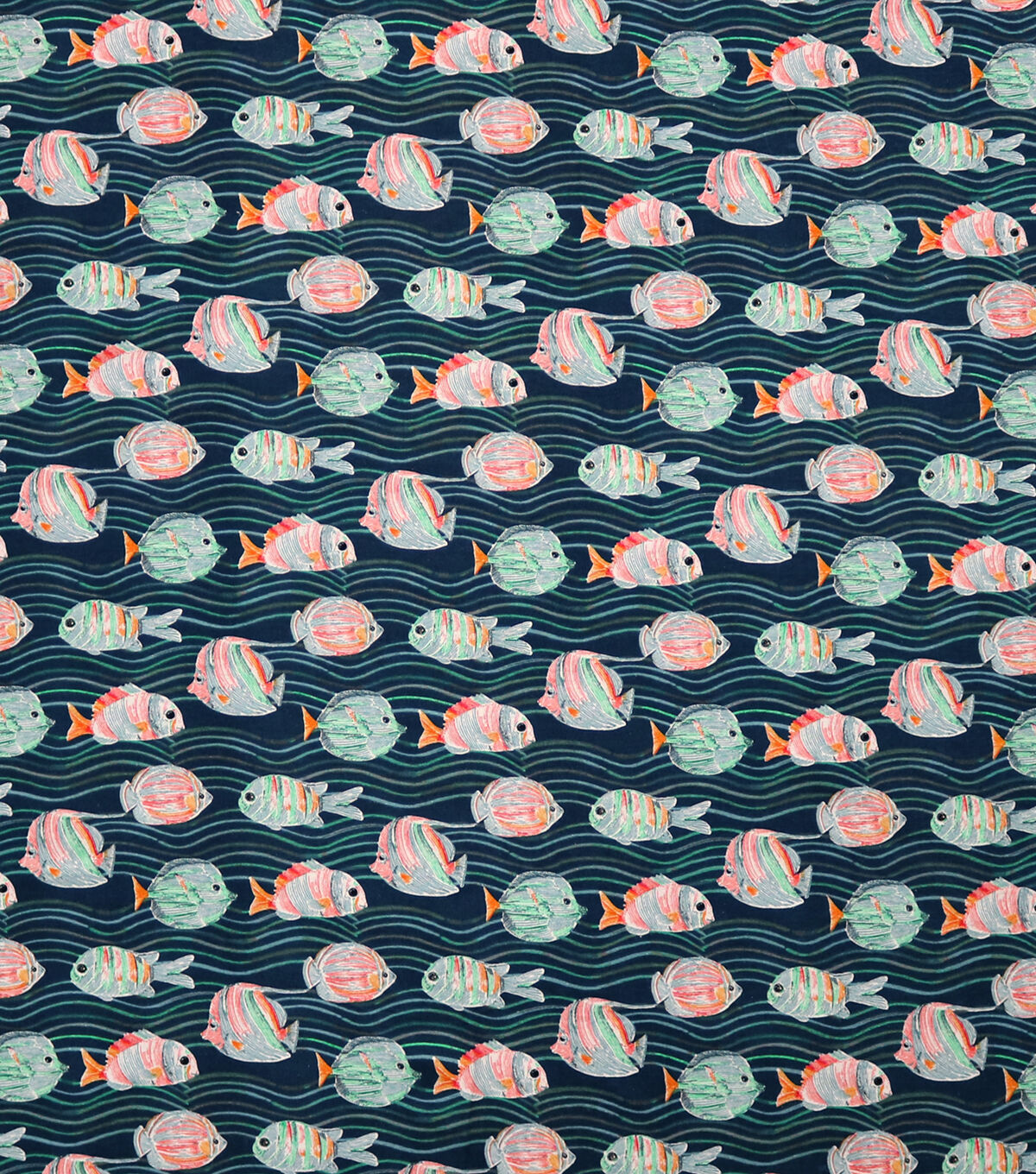 Painted Fish in Waves Super Snuggle Flannel Fabric