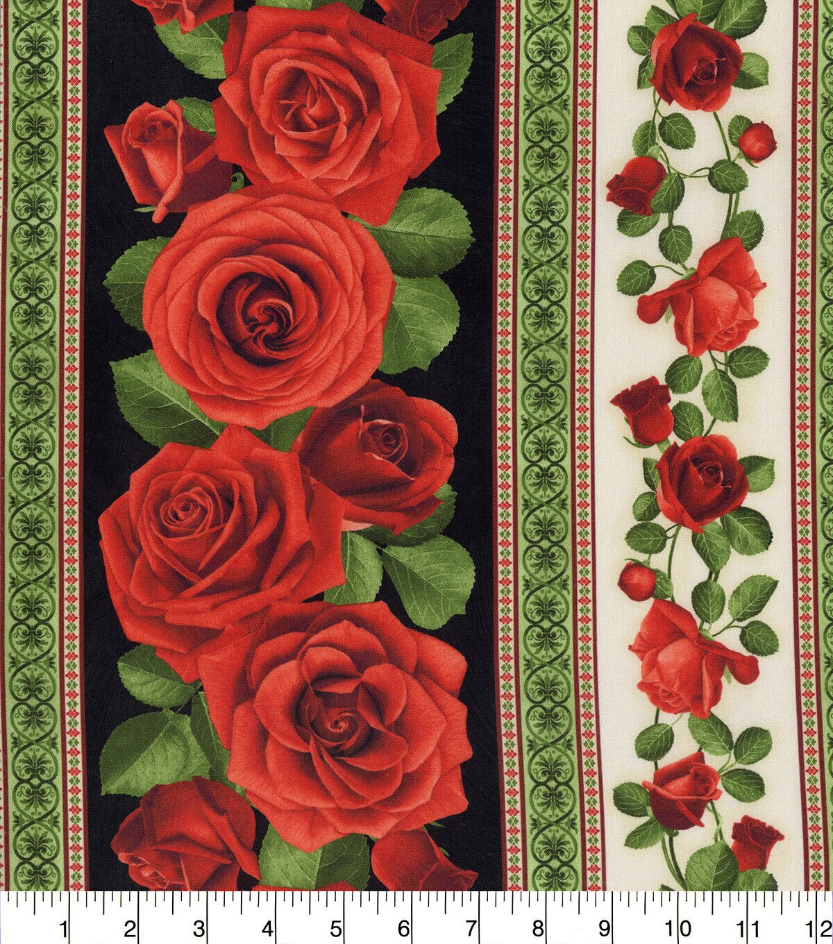 Hi Fashion Red Roses & Stripe Premium Cotton Fabric