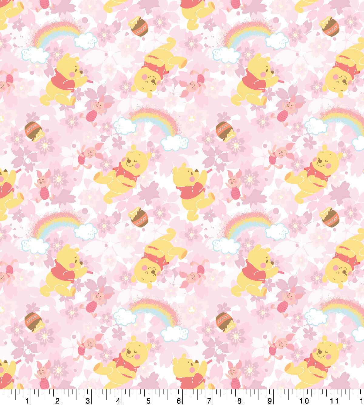 Pooh Piglet Sweet Rainbow Cotton Fabric