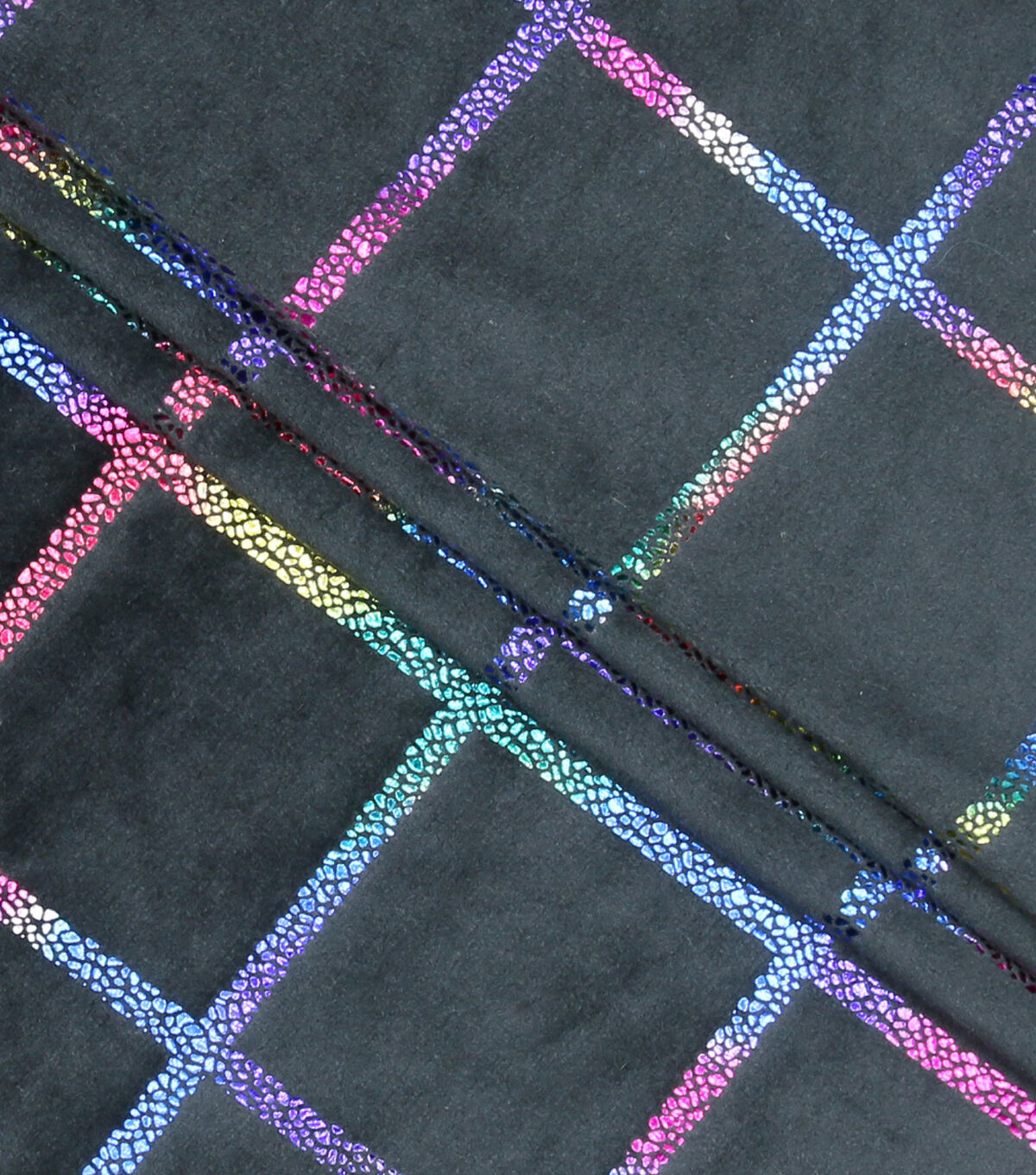 Rainbow Pride Grid on Black Pure Plush Fleece Fabric