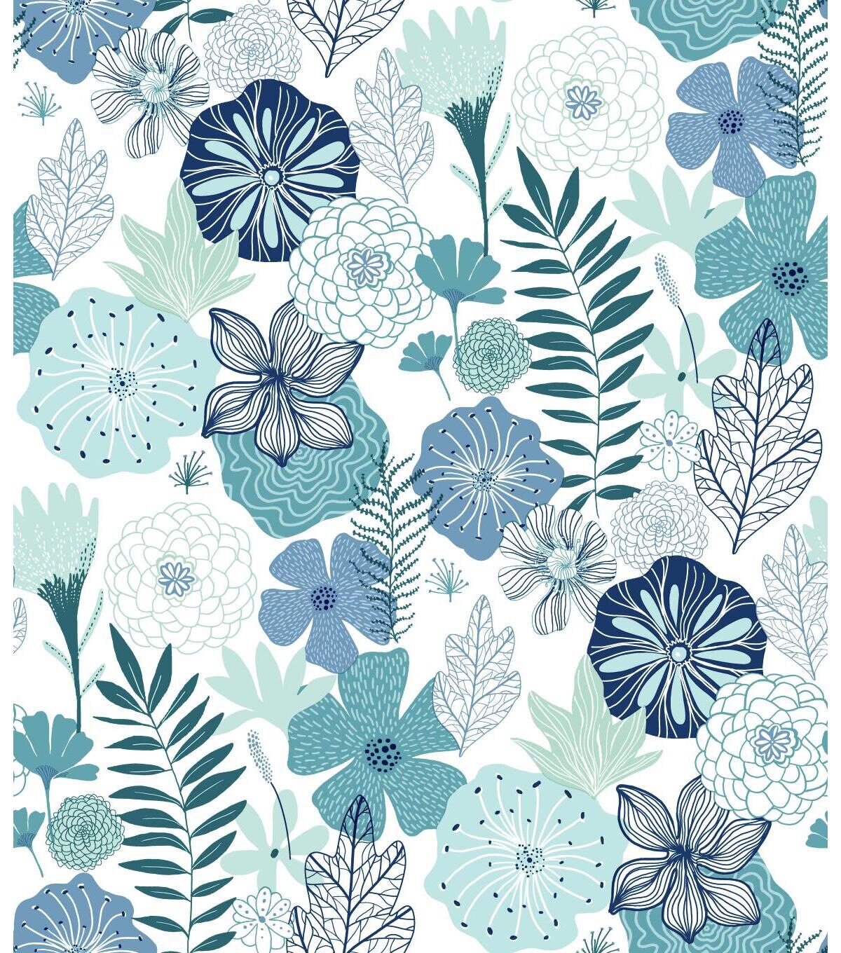 RoomMates Wallpaper Blue Perennial Blooms