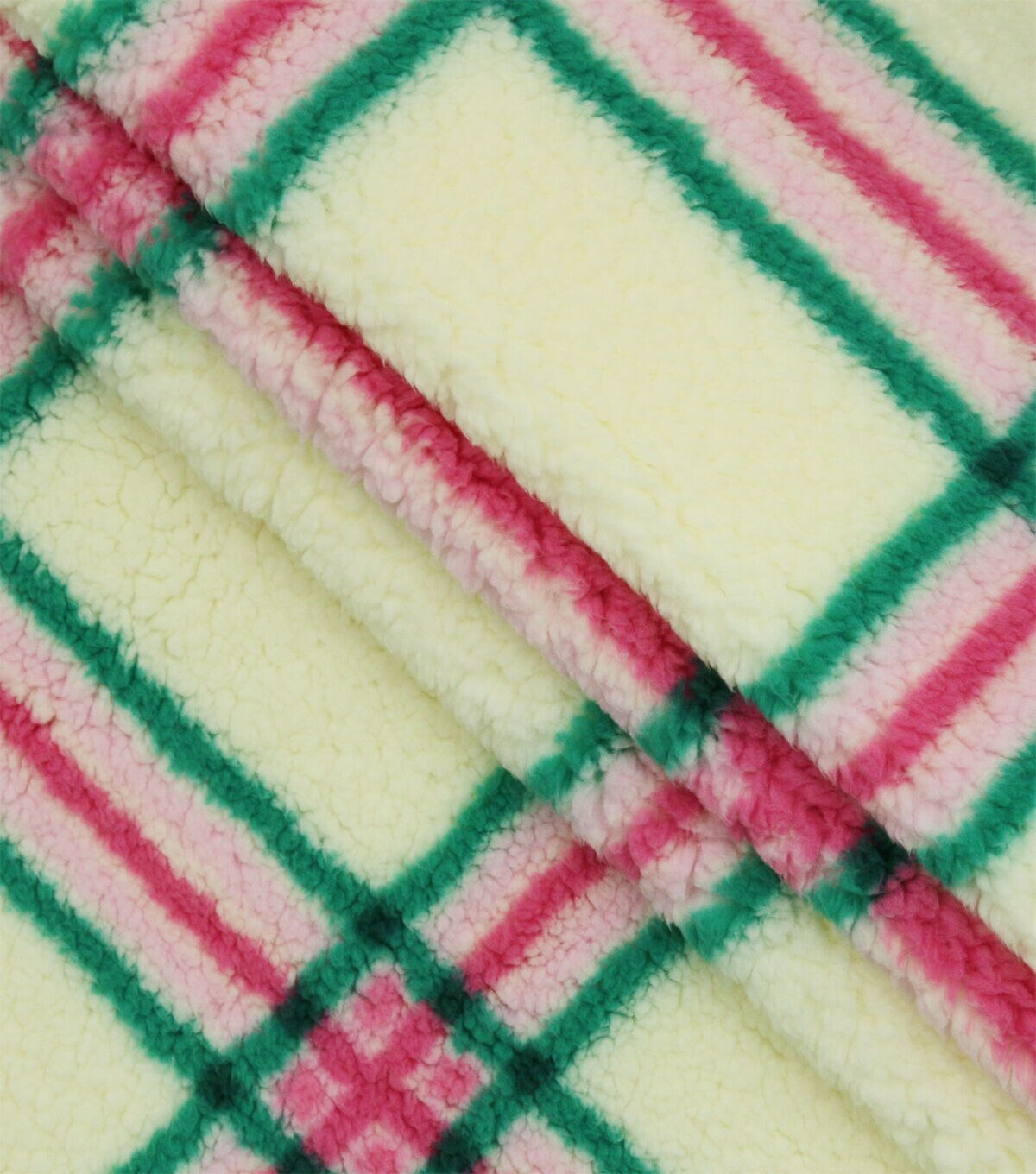Pink & Green Plaid Sherpa Fabric