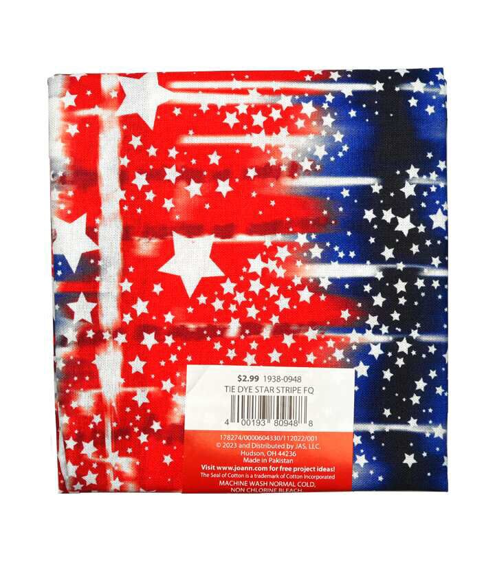 18 x 21 Tie Dye Star Stripe Cotton Fabric Quarter 1 pc