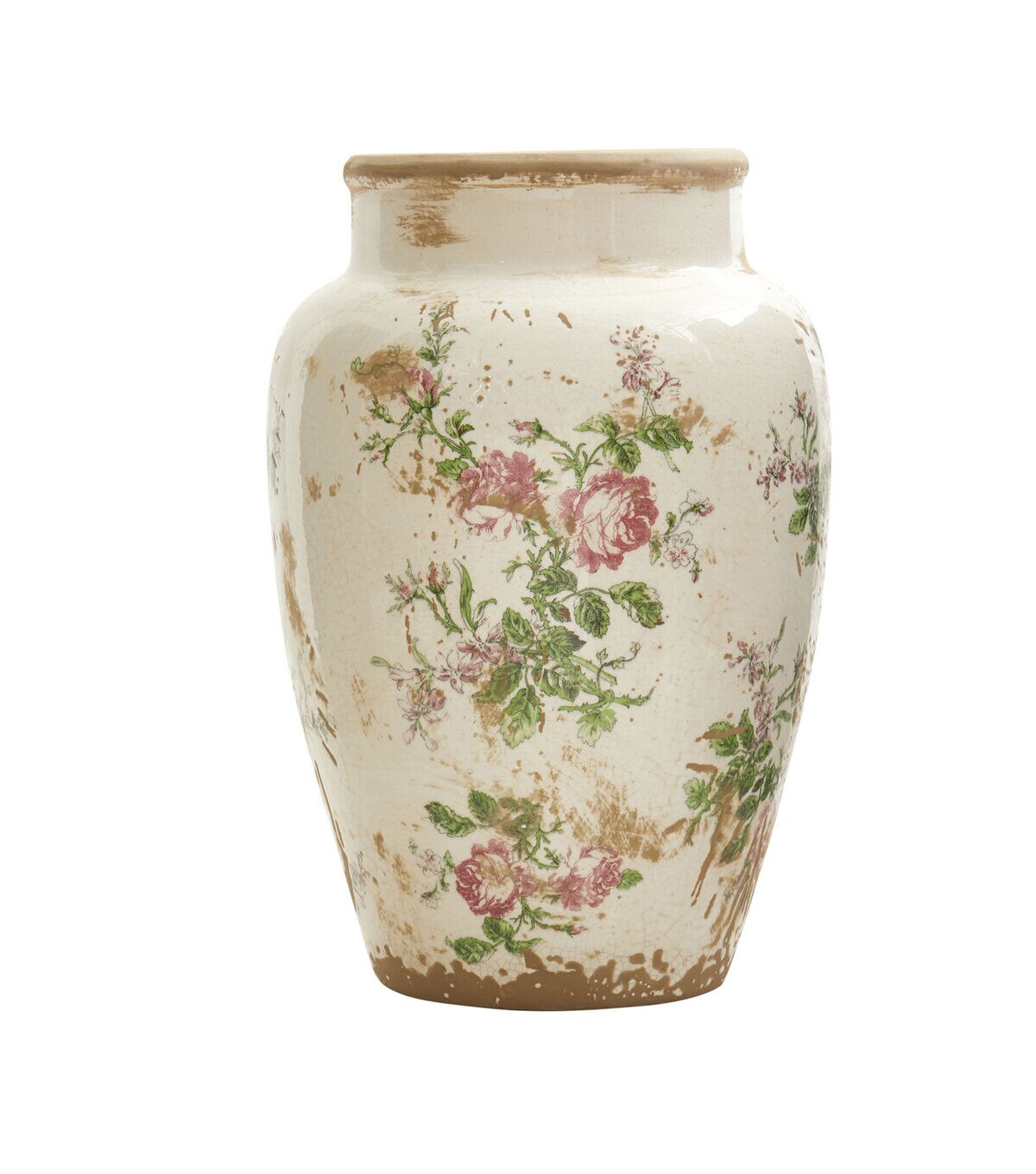 Nearly Natural 12.5 Tuscan Ceramic Floral Print Vase