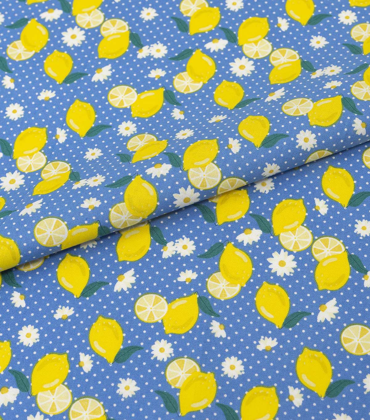 SINGER Lemons on Blue Novelty Cotton Fabric
