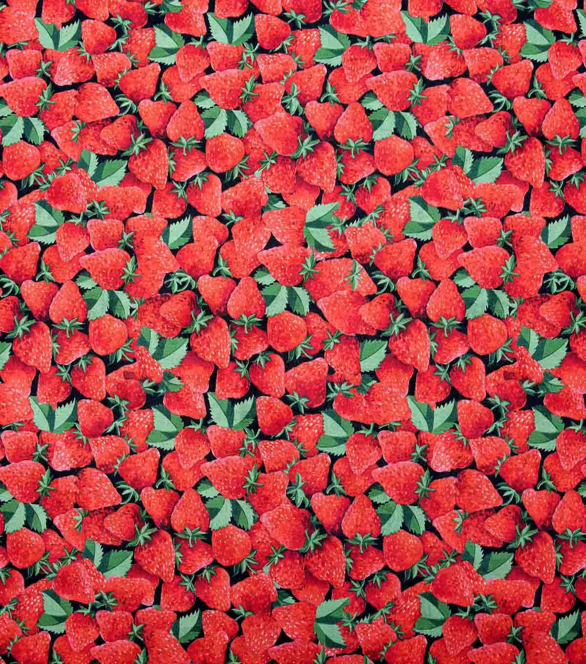 Picked Strawberries On Black Novelty Cotton Fabric