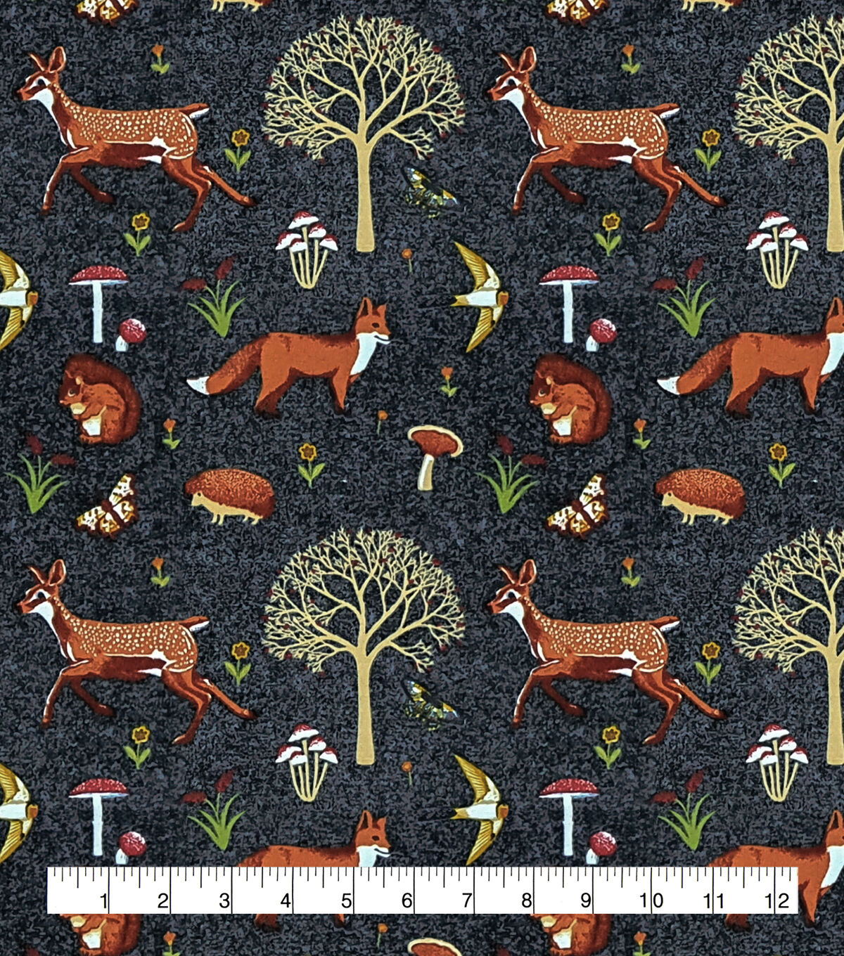 Woodland Animals on Black Super Snuggle Flannel Fabric