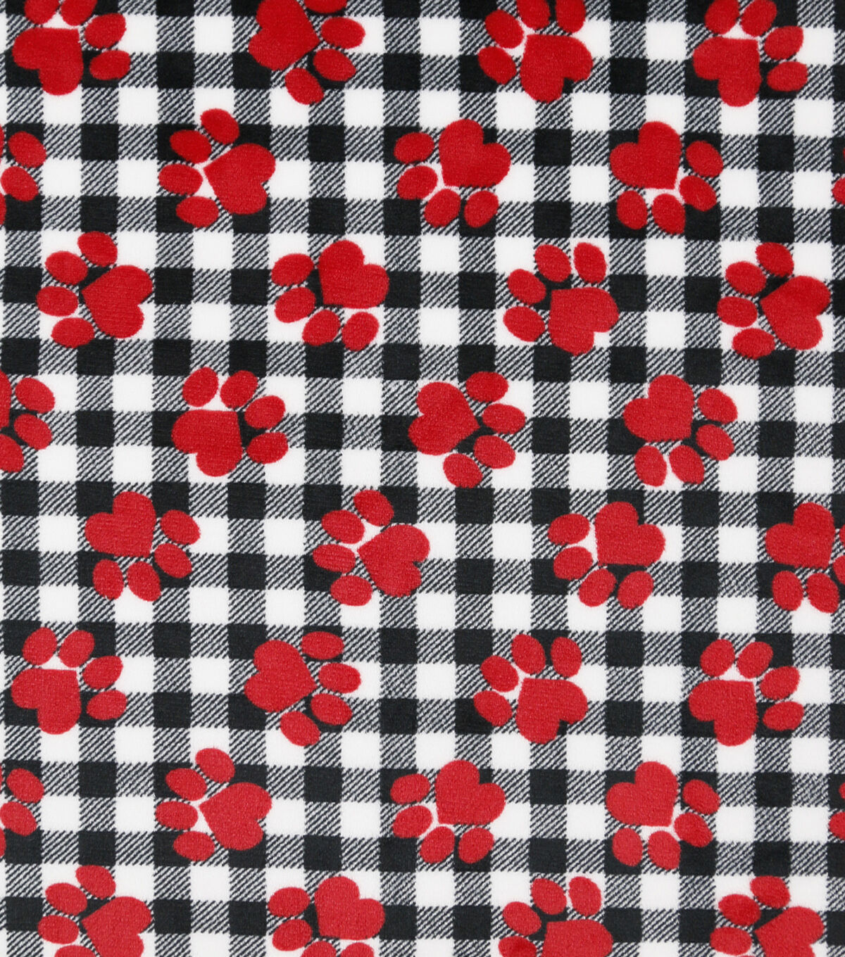 Sew Lush Fleece Fabric Tossed Paws on Buffalo Check