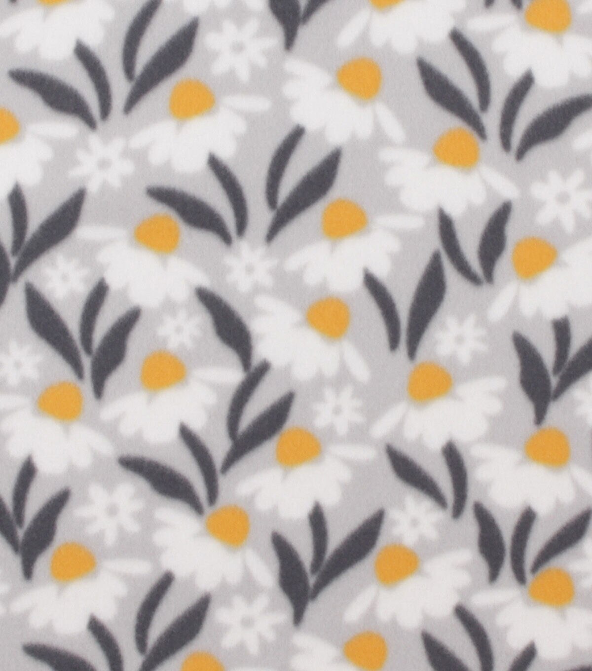 White Floral on Grey Blizzard Fleece Fabric