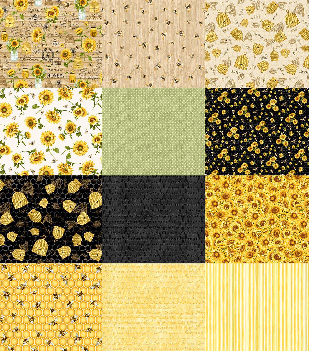 18 x 21 Bee Kind Cotton Fat Quarter Bundle 12pc