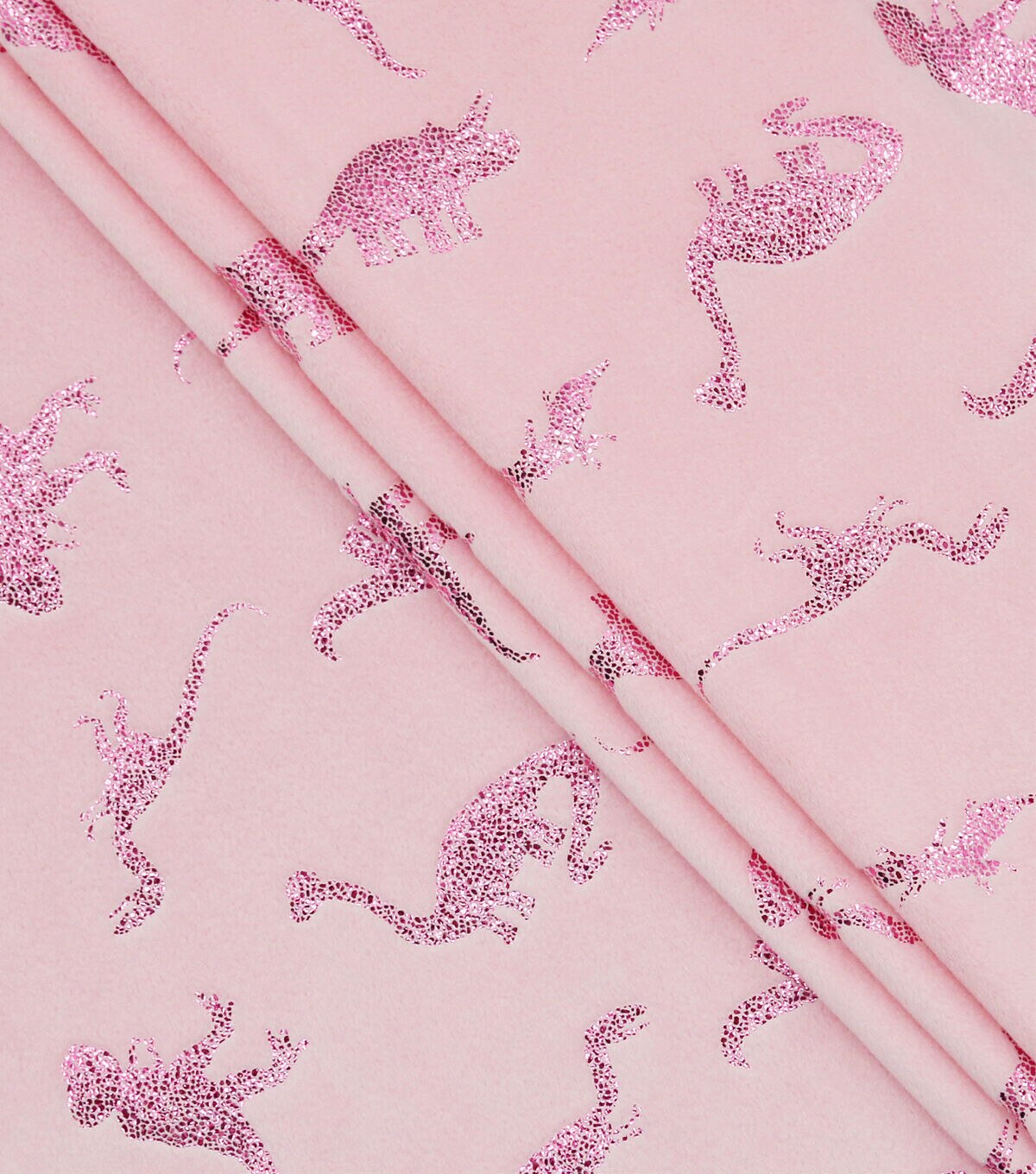 Foil Dinosaurs on Pink Pure Plush Fleece Fabric