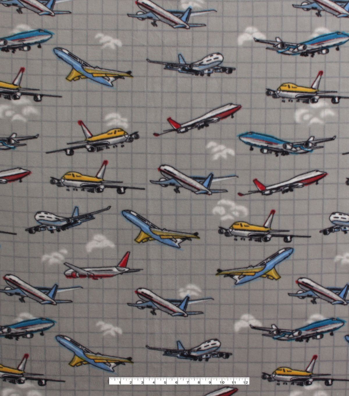 Planes on Gray Anti Pill Fleece Fabric