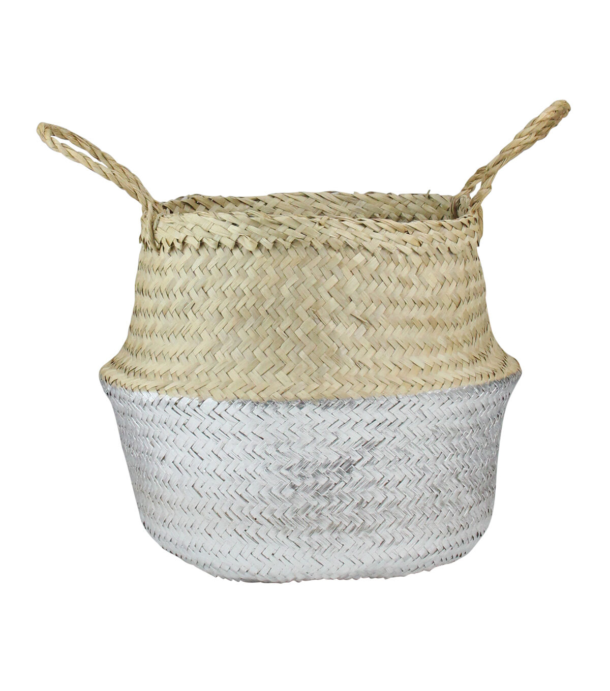 Northlight 13 Beige & Silver Seagrass Belly Wicker Basket