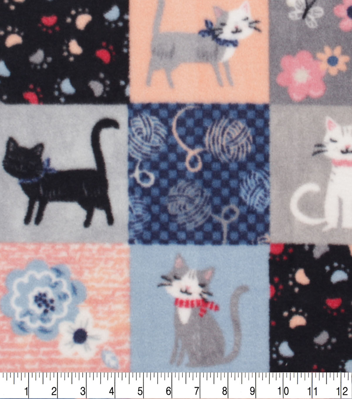 Kitty Patchwork Anti Pill Fleece Fabric