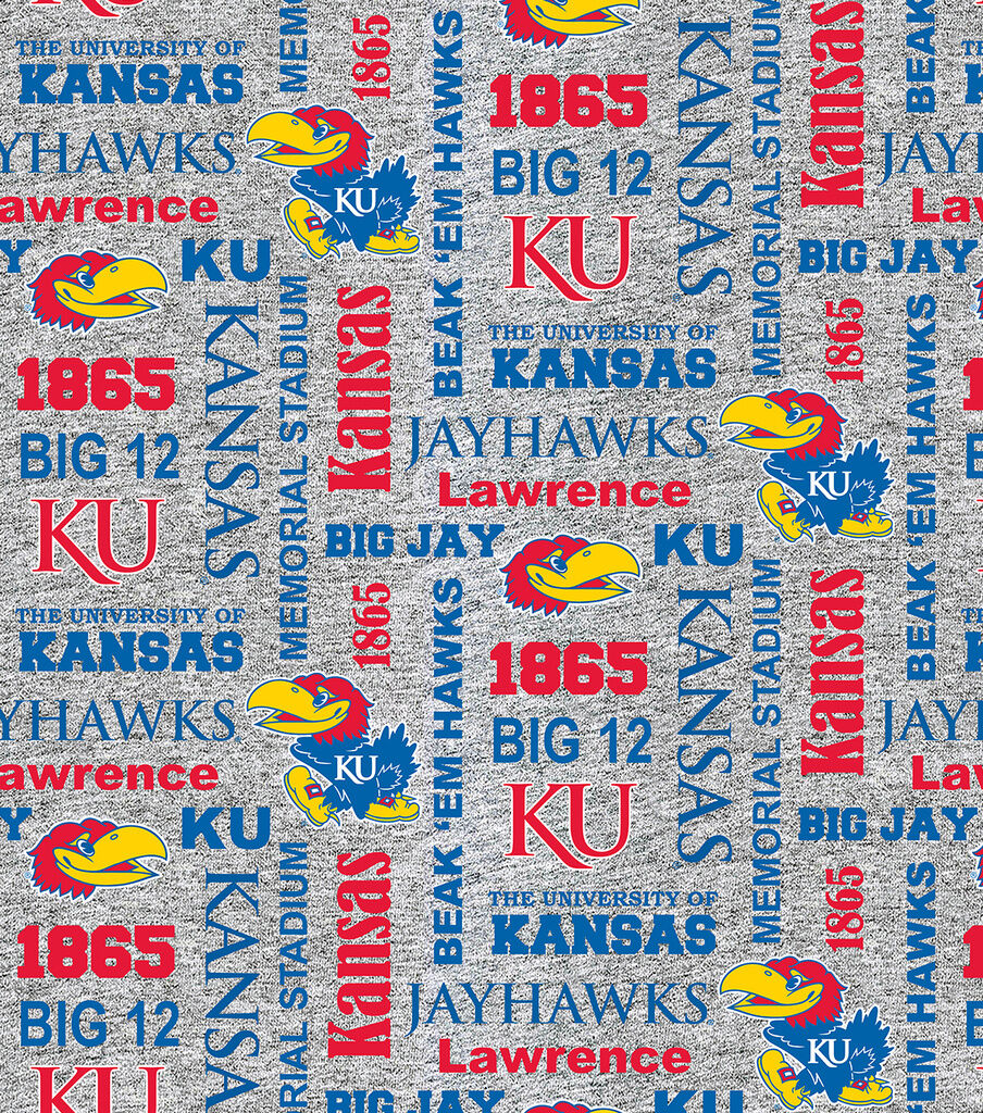 Kansas University Fleece Fabric Heather Verbiage