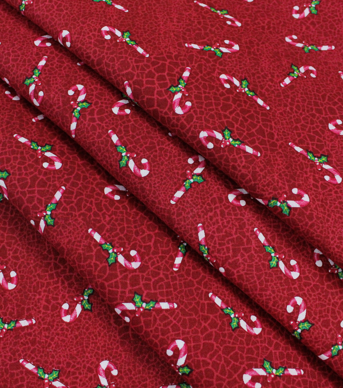 Candy Canes on Red Crackle Christmas Cotton Fabric