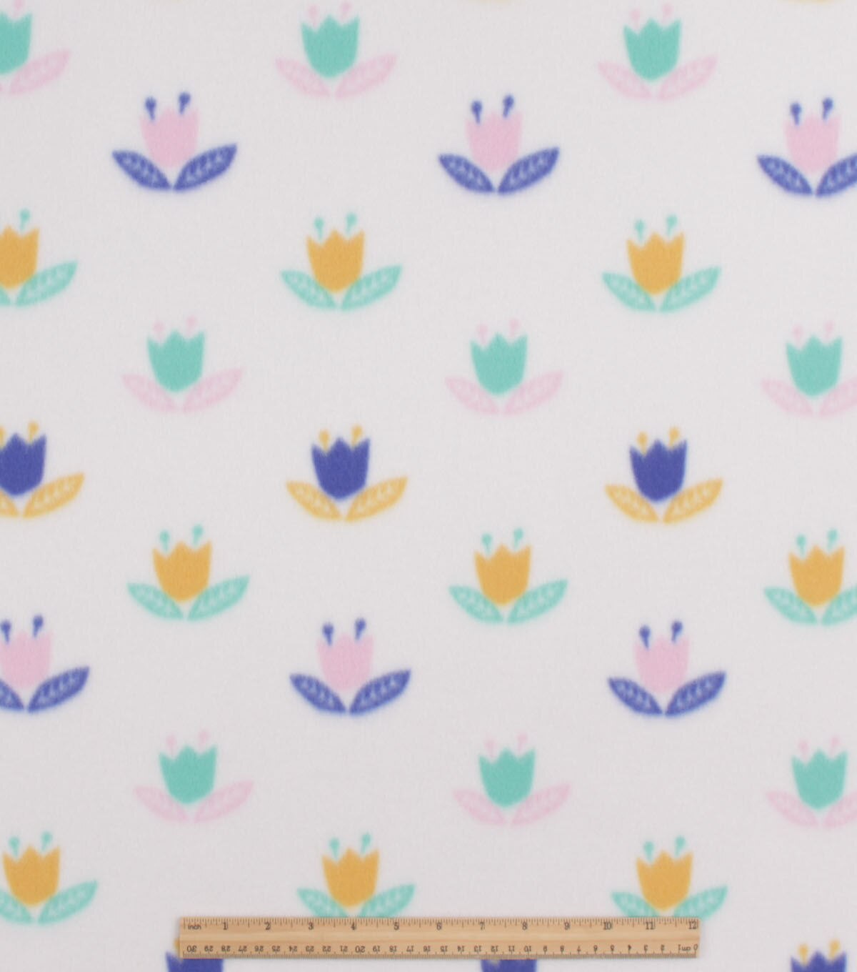 Linear Tulips on White Blizzard Fleece Fabric