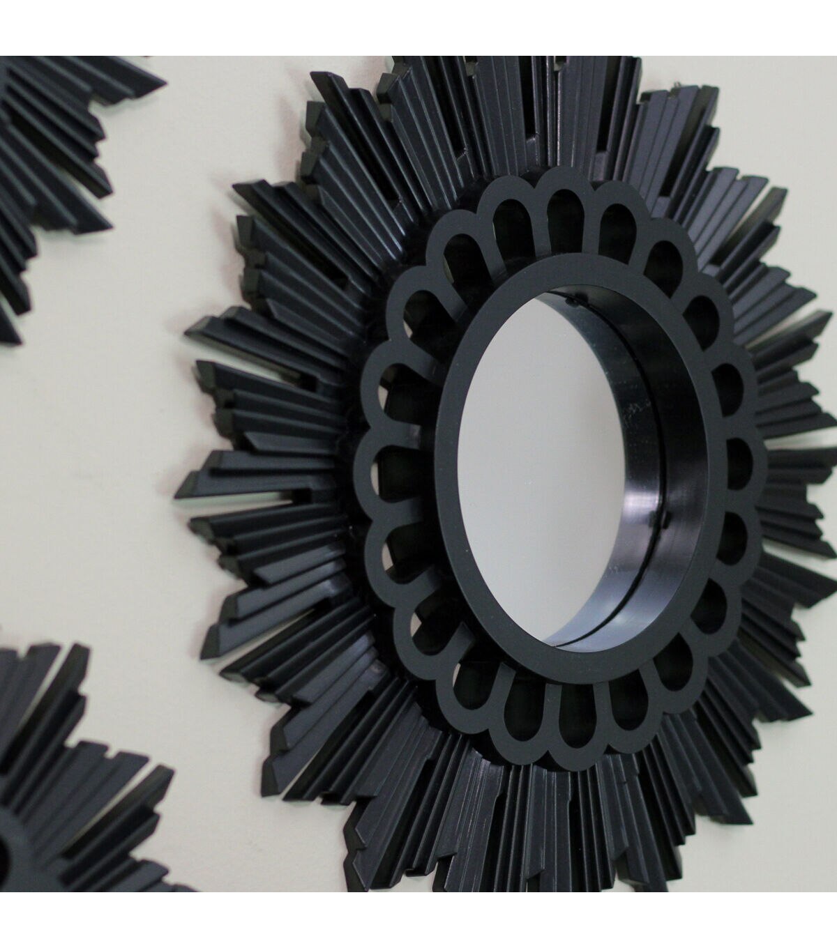 Northlight Set of 3 Floral Sunburst Matte Black Round Mirrors 9.5